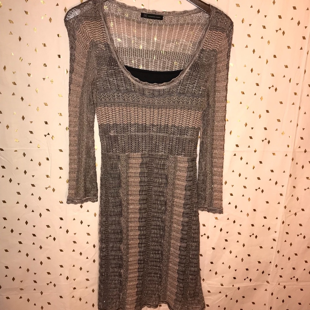 Long-sleeved multi-colored mesh dress